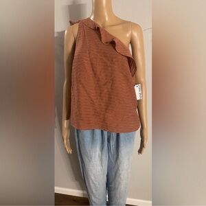 One-Shoulder Ruffle Top in Brown
